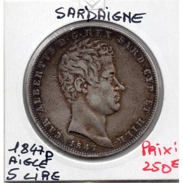 Italie Sardaigne 5 lire 1849 P Turin aigle TTB, KM.130 Charles Albert