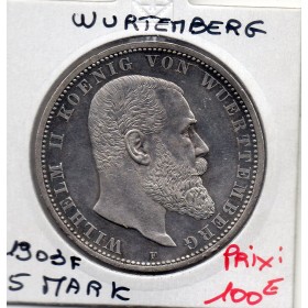 Wurtemberg 5 Mark 1903 F TTB+ KM.632 Guillaume II