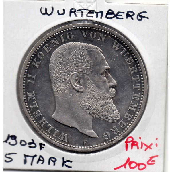 Wurtemberg 5 Mark 1903 F TTB+ KM.632 Guillaume II