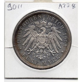 Wurtemberg 5 Mark 1903 F TTB+ KM.632 Guillaume II