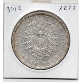 Wurtemberg 5 Mark 1876 F TTB KM.623 Charles 1er