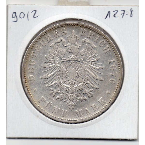 Wurtemberg 5 Mark 1876 F TTB KM.623 Charles 1er