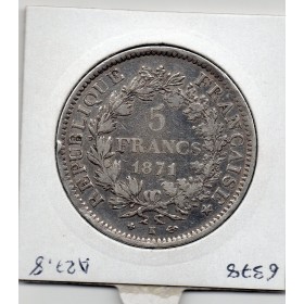 5 francs Hercule 1871 K Bordeaux TTB nettoyée