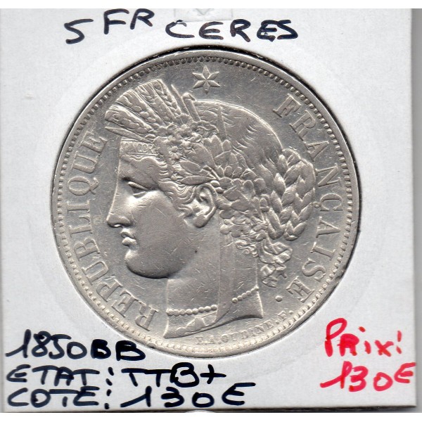 5 francs Cérès 1850 BB Strasbourg TTB+