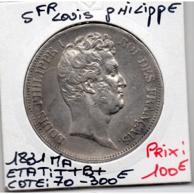 5 francs Louis Philippe 1831 MA Marseille tranche en creux TTB+ Tiolier