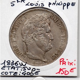 5 francs Louis Philippe 1836 W Lille Sup-