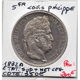 5 francs Louis Philippe 1832 A Paris Sup+ nettoyé