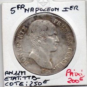 5 francs Napoléon 1er An 12 M Toulouse TTB- rayures