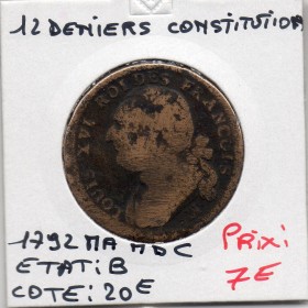 12 denier Constitution Louis XVI 1792 MA Marseille B