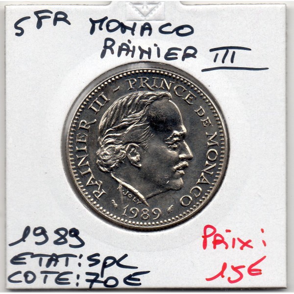 Monaco Rainier III 5 Francs 1989 Spl, Gad.153