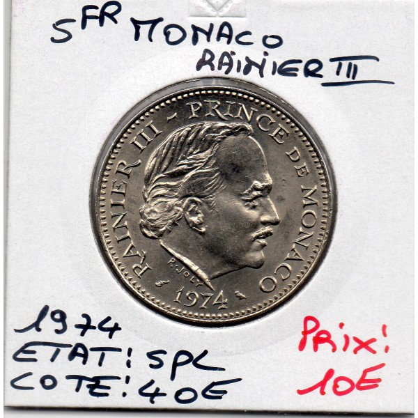 Monaco Rainier III 5 Francs 1974 Spl, Gad.153
