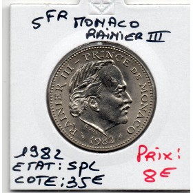 Monaco Rainier III 5 Francs 1982 Spl, Gad.153
