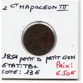 2 centimes Napoléon III tête nue 1854 petit D petit lion Lyon TB+