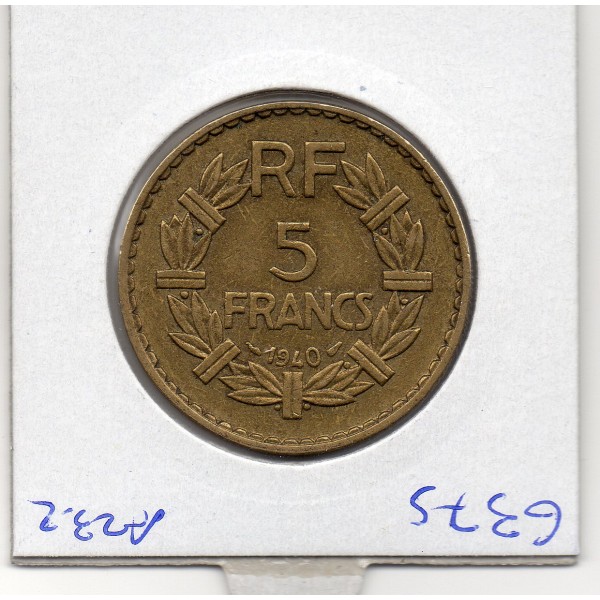 5 francs Lavrillier 1940 Sup-