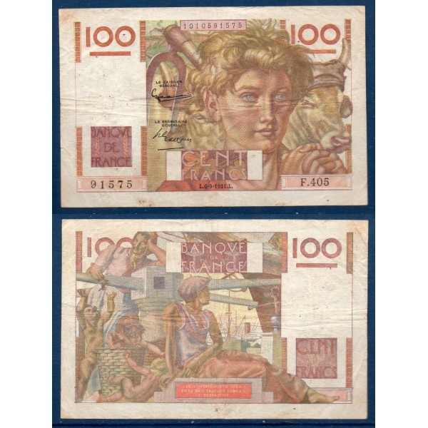 100 Francs Jeune Paysan, TB, 6.9.1951 Billet de la banque de France