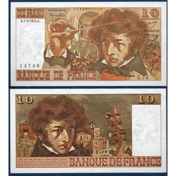 10 Francs Berlioz, TTB, 1.8.1974 Billet de la banque de France