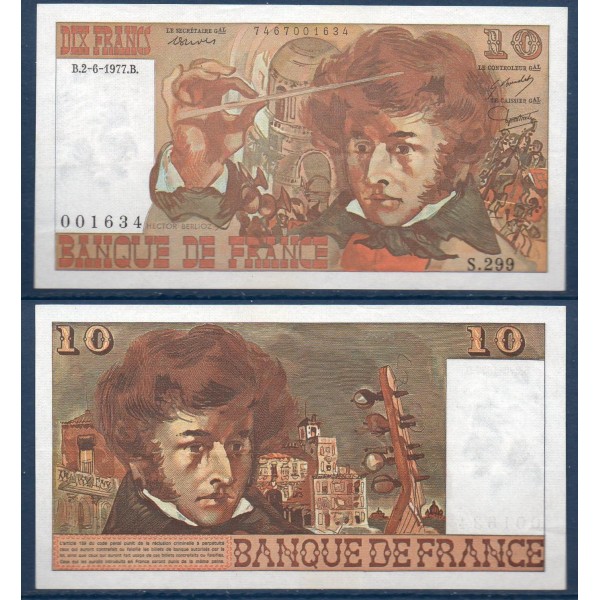 10F Francs Berlioz, TTB+, 2.6.1977 Billet de la banque de France
