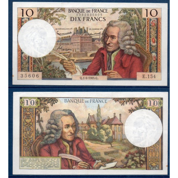 10 Francs Voltaire, TTB, 1.4.1965 Billet de la banque de France