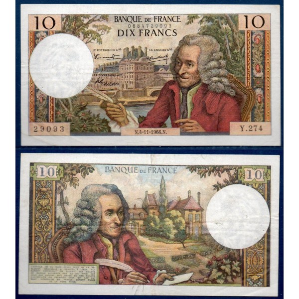 10 Francs Voltaire, TTB, 4.11.1966, Billet de la banque de France