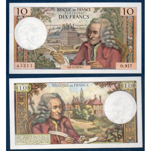10 Francs Voltaire, TTB, 8.11.1973 Billet de la banque de France