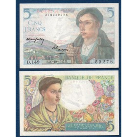 5 Francs Berger, Sup, 30.10.1947 Billet de la banque de France