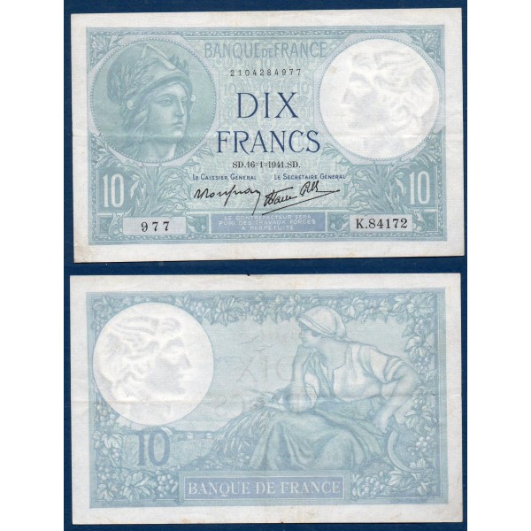 10 Francs Minerve, TTB, 16.1.1941, Billet de la banque de France