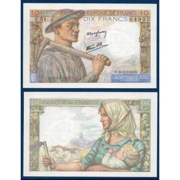 10 Francs Mineur, Spl, 25.3.1943, Billet de la banque de France