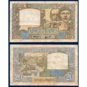 20 Francs Science et Travail, TB-, 5.12.1940 Billet de la banque de France
