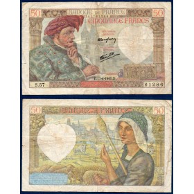 50 Francs Jacques Cœur, TB-, 17.4.1941, Billet de la banque de France