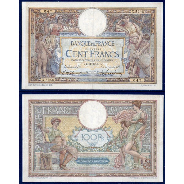 100 Francs LOM, TTB, 4.11.1918, Billet de la banque de France