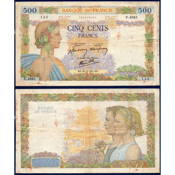 500 Francs La Paix, TB, 18.12.1941, Billet de la banque de France
