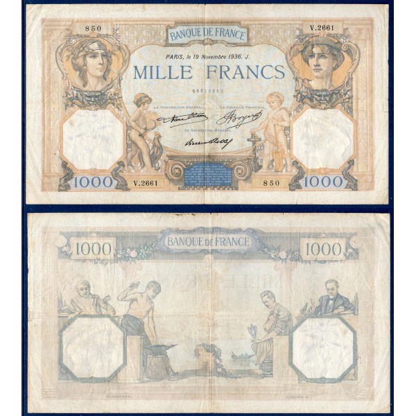 1000 Francs Cérès et Mercure, TB, 19.11.1936, Billet de la banque de France