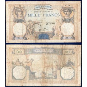 1000 Francs Cérès et Mercure, TB, 21.9.1939, Billet de la banque de France
