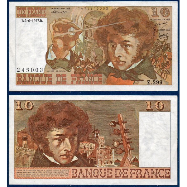 10F Francs Berlioz, TTB, 2.6.1977 Billet de la banque de France