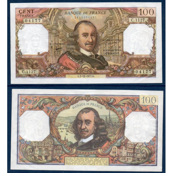 100 Francs Corneille, Sup, 2.12.1977 Billet de la banque de France