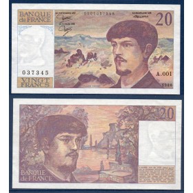 20 Francs Debussy, TTB, 1980 Lettre A.001, Billet de la banque de France