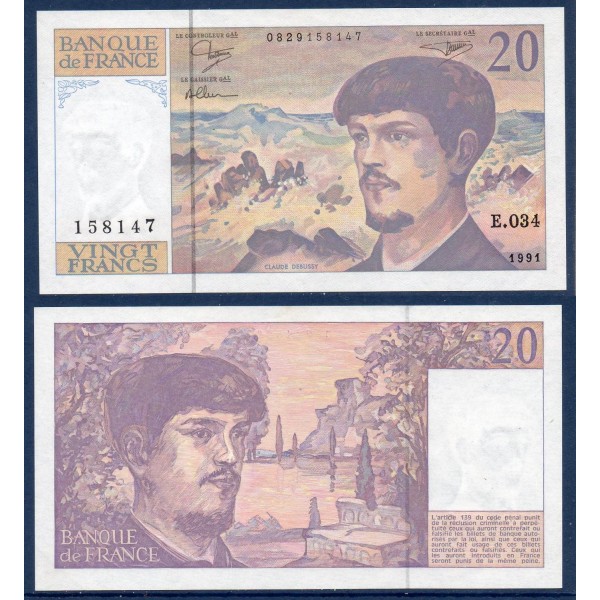 20 Francs Debussy, Spl, 1991 Billet de la banque de France