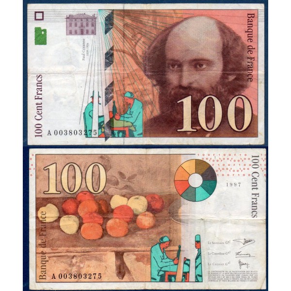 100 Francs Cézanne, TB Lettre A, 1997 Billet de la banque de France