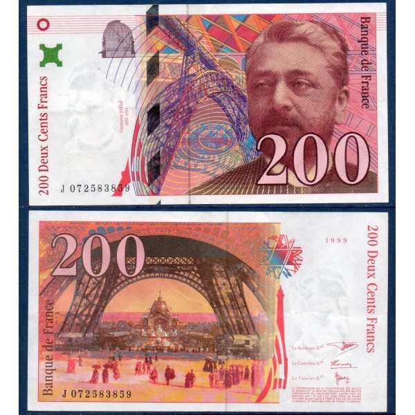 200 Francs Eiffel, TTB, 1999 Billet de la banque de France