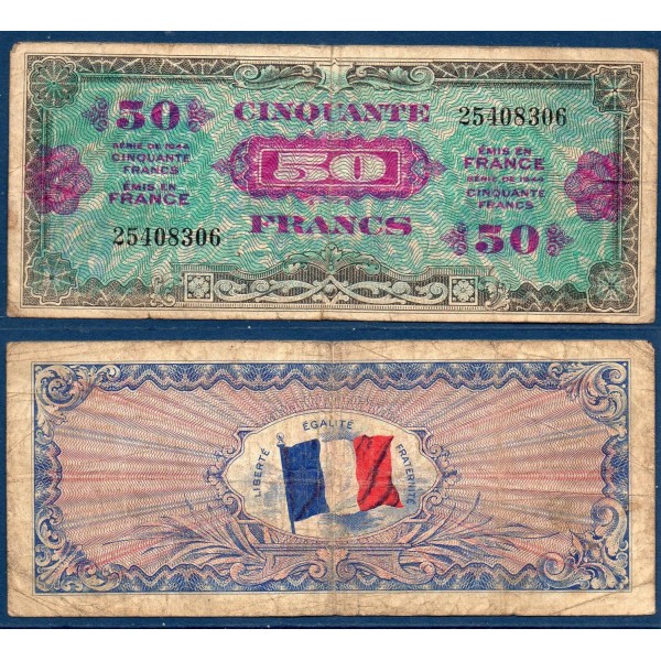 50 Francs Drapeau B+ 1944 sans série Billet du trésor Central