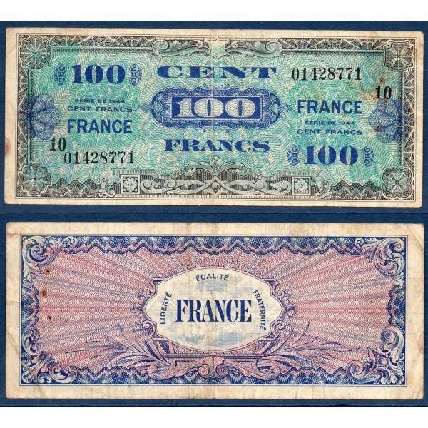 100F France série 10, TB, 1945 Billet du trésor Central