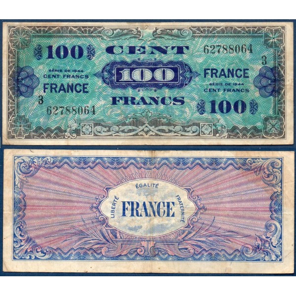 100F France série 3, TB, 1945 Billet du trésor Central