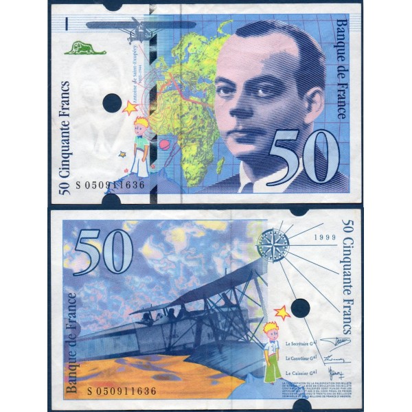 50 Francs St Exupéry Annulé, TTB, 1999 Billet de la banque de France