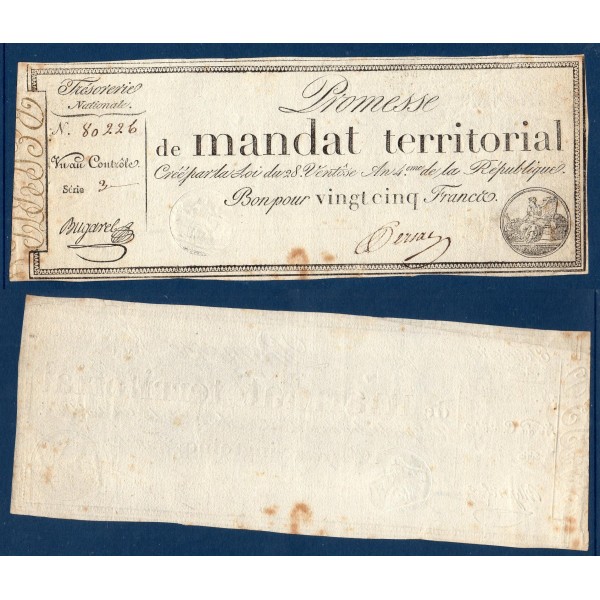 25 francs avec série, Promesse de mandat territorial, 28 ventose an 4, TTB, signature inconnue