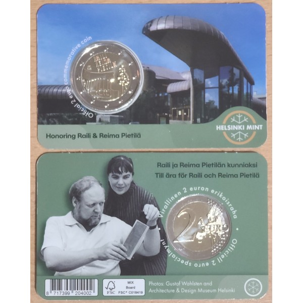 2 euro commémorative Finlande 2026, Raili et Reima Pietilä, Coin-card version anglaise
