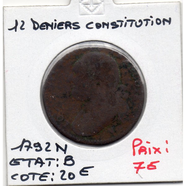 12 denier Constitution Louis XVI 1792 N Montpellier B
