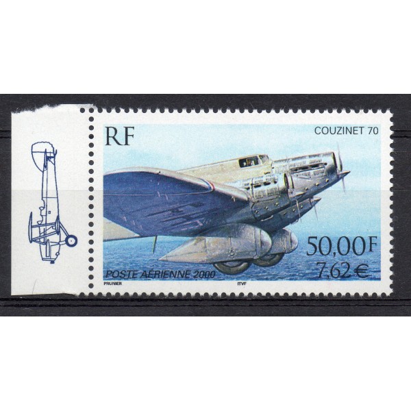 Timbre France Poste Aérienne Yvert 64A issu de la petite feuille de 10 Couzinet 70