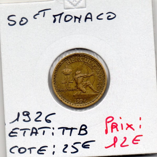 Monaco 50 centimes 1926 TTB, Gad.126 crédit Foncier