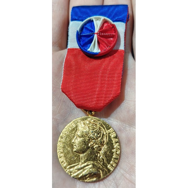 Medaille vermeil ministère du travail 1990 avec ruban et rosette