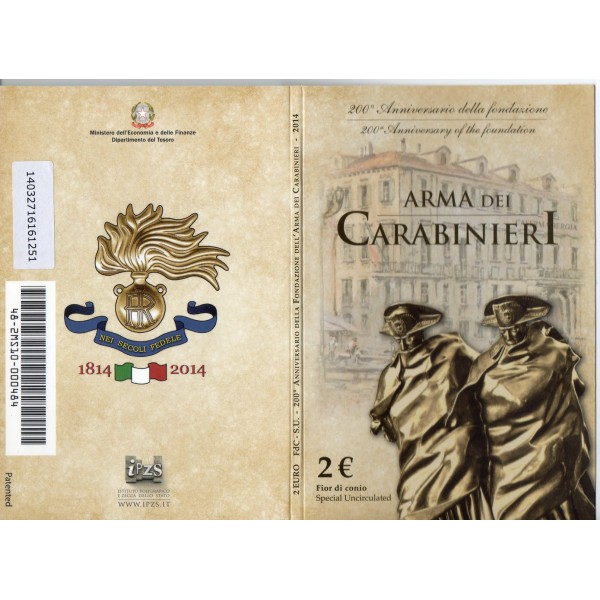 2 euros commémorative BU, Italie, 2014, Les carabiniers, Carabinieri